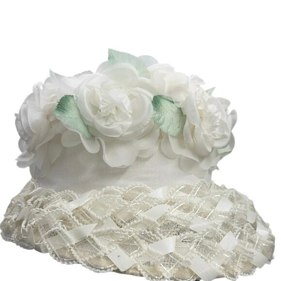 Vintage 60s White Floral Bucket Hat Lace Chiffon Union Label main image 9